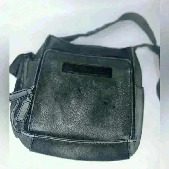 FOSSIL Gray Washed Leather Pebbled Crossbody Saddle Bag Purse Organizer Preowned - Picture 1 of 8
